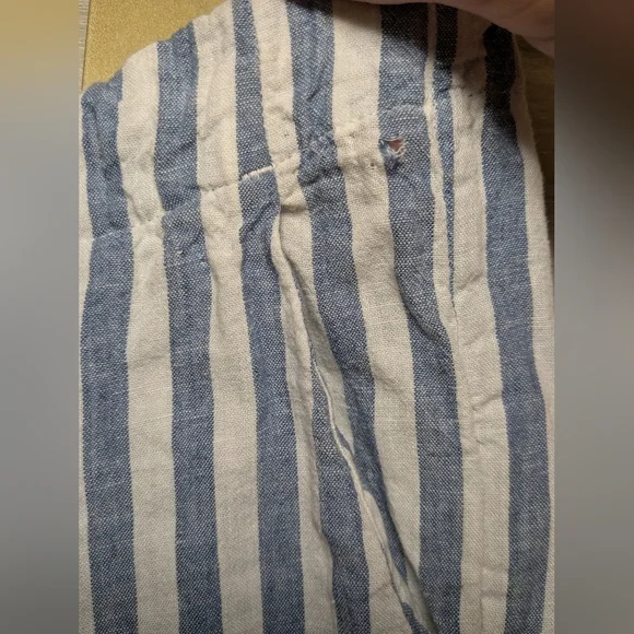 Faherty Blue Stripe Linen Blend Mid-Rise Drawstring Relaxed Pacific Beach Pant - Picture 12 of 12